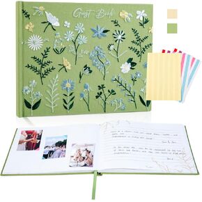 fusuu Wedding Guest Book - Embroidered Guest Book Wedding Reception, Baby Shower Guest Book - Polaroid Wedding Guest Book with Photo Corners, 120 Blank & Lined Pages - Wedding Guest Book Alternative