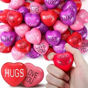 Jerify 100 pcs عيد الحب كرات الإجهاد القلب 1.5 بوصة شكل قلب صغير شكل قلب كرات الإغاثة ميني الحفلات الحفلات هدايا عيد الحب للمراهقين الصغار (نمط لطيف) (نمط لطيف)