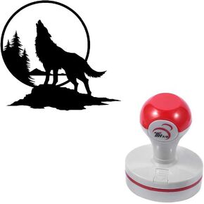 Seasonstorm Wolf and Moon Self-Inking Photosensitive Planner Scrapbooking Stamps for Card Making Bullet Journal Art Supplies Round 1.6 inches Black Ink (SA139)
