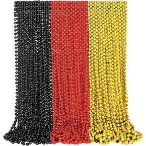 Kingdder 50 Pcs Bead Necklaces Mardi Gras Bead Necklaces Movie Night Party Decorations Metallic Colors (Black, Red and Gold)