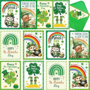 St. Patrick’s Day Cards with Envelopes Green Greeting Card for Irish Holiday Supplies Party Favors 12Pcs
