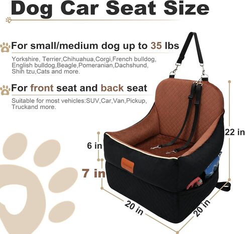 Car Dog Booster Seat Interior Height 7 Inches Elevated Pet Car Seat for Small Dog up to 30 lbs,Pet Car Travel Safety Seat with 2 Safety Leashes(Lookout-Black Outside Brown Inside) in Saudi Arabia