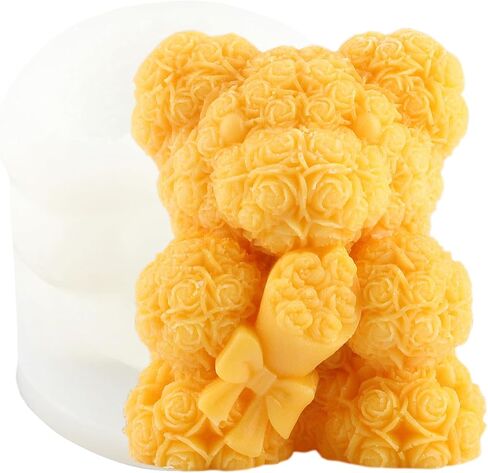 Rose Bear Candle Molds Flower Bear Silicone Candle Mold Bouquet Bear Resin Casting Mold for Valentine's Day Candle Home Decorate Mold Candle Making Mold Aromatherapy Gypsum Candles Clay Craft in Kuwait