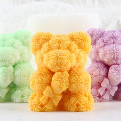 Rose Bear Candle Molds Flower Bear Silicone Candle Mold Bouquet Bear Resin Casting Mold for Valentine's Day Candle Home Decorate Mold Candle Making Mold Aromatherapy Gypsum Candles Clay Craft in Kuwait