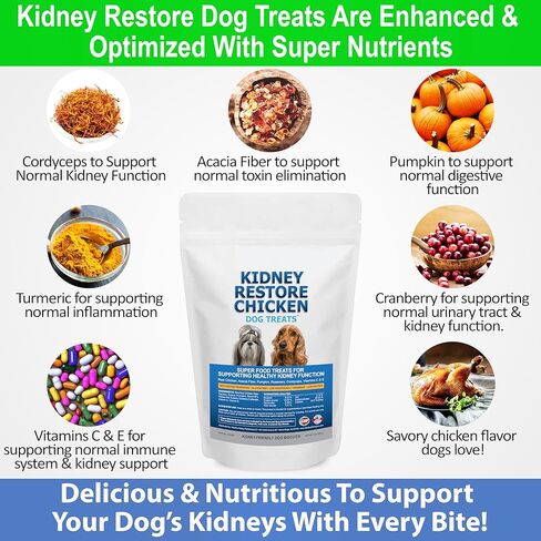 Kidney Restore Chicken Dog Treats for Kidney Support. Low Protein Dog Treats Supports Kidney Health. Kidney Function Dog Treats for Kidney Dog Diet in Kuwait