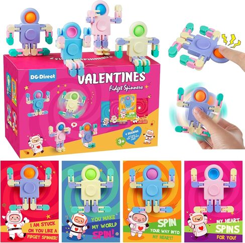 28 Pack Valentines Day Gifts for Kids, Valentines Day Cards with Astronaut-Shaped Finger Spinner POP Toys for Kids, Valentine School Classroom Exchange Prizes, Valentine Party Favor Toy Set in Saudi Arabia