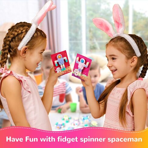 28 Pack Valentines Day Gifts for Kids, Valentines Day Cards with Astronaut-Shaped Finger Spinner POP Toys for Kids, Valentine School Classroom Exchange Prizes, Valentine Party Favor Toy Set in Saudi Arabia