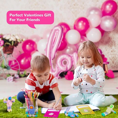 28 Pack Valentines Day Gifts for Kids, Valentines Day Cards with Astronaut-Shaped Finger Spinner POP Toys for Kids, Valentine School Classroom Exchange Prizes, Valentine Party Favor Toy Set in Saudi Arabia
