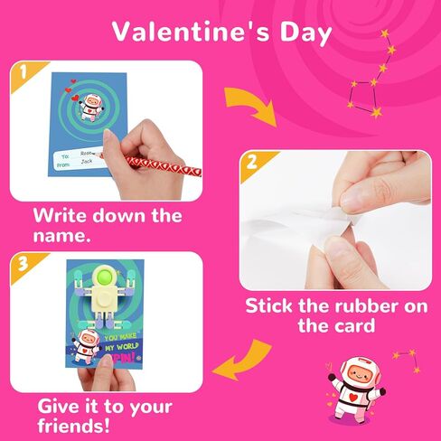 28 Pack Valentines Day Gifts for Kids, Valentines Day Cards with Astronaut-Shaped Finger Spinner POP Toys for Kids, Valentine School Classroom Exchange Prizes, Valentine Party Favor Toy Set in Saudi Arabia