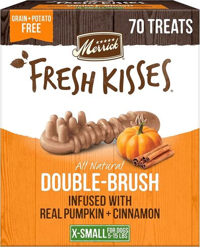 Merrick Fresh Kisses Natural Dental Chews, Treats Infused with Pumpkin and Cinnamon for Tiny Dogs 5-15 Lbs - 21 oz. Bag in Saudi Arabia