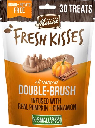 Merrick Fresh Kisses Natural Dental Chews, Treats Infused with Pumpkin and Cinnamon for Tiny Dogs 5-15 Lbs - 21 oz. Bag in Saudi Arabia
