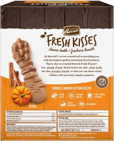 Merrick Fresh Kisses Natural Dental Chews, Treats Infused with Pumpkin and Cinnamon for Tiny Dogs 5-15 Lbs - 21 oz. Bag in Saudi Arabia