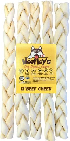 Woofley's 6" Buffalo Beef Cheek Braids Regular - (20 Count)- Beef Cheek Dog Chews - No Hide Bones for Dogs in Kuwait
