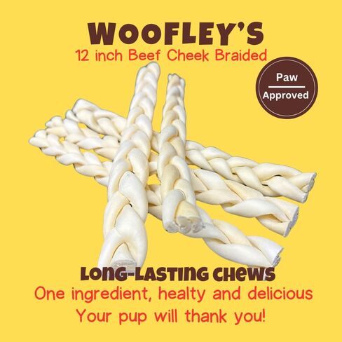 Woofley's 6" Buffalo Beef Cheek Braids Regular - (20 Count)- Beef Cheek Dog Chews - No Hide Bones for Dogs in Kuwait