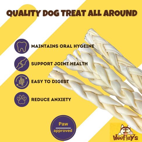 Woofley's 6" Buffalo Beef Cheek Braids Regular - (20 Count)- Beef Cheek Dog Chews - No Hide Bones for Dogs in Kuwait