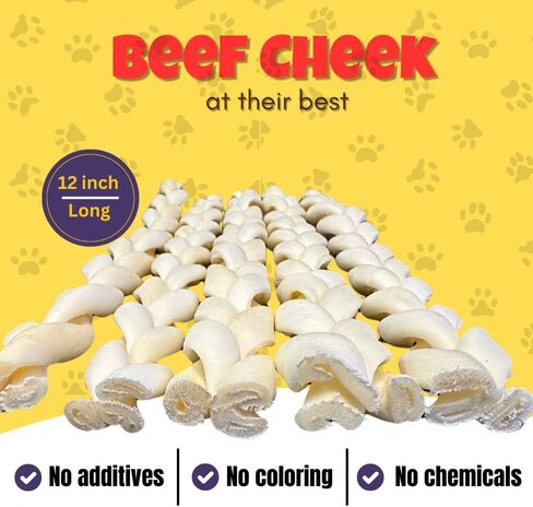 Woofley's 6" Buffalo Beef Cheek Braids Regular - (20 Count)- Beef Cheek Dog Chews - No Hide Bones for Dogs in Kuwait