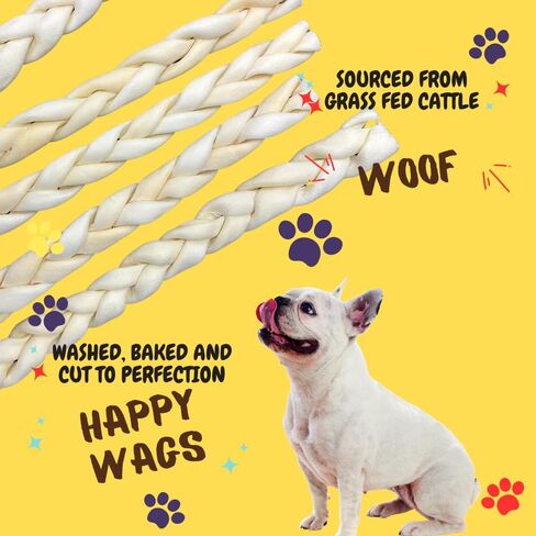 Woofley's 6" Buffalo Beef Cheek Braids Regular - (20 Count)- Beef Cheek Dog Chews - No Hide Bones for Dogs in Kuwait