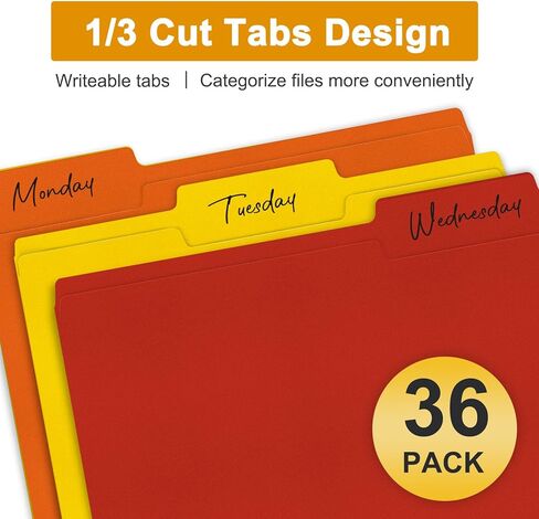 ViVin File Folders, Fits 8.5 x 11 Letter Size Paper, 1/3-Cut Tabs, 36 Pack Manilla Colored File Folders, Perfect for Home, Office, and School Documents File Paper(Multicolored) in Kuwait