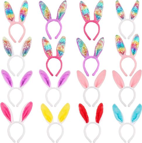 16 PCS Easter Bunny Ear Beadband Colorful Plush Rabbit Ears Hair Haoop for Easter Party Cosplay Assume Assumeory in Kuwait