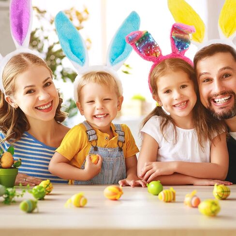 16 PCS Easter Bunny Ear Beadband Colorful Plush Rabbit Ears Hair Haoop for Easter Party Cosplay Assume Assumeory in Kuwait
