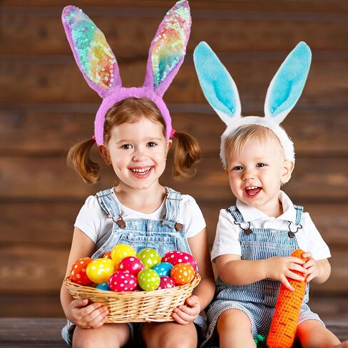 16 PCS Easter Bunny Ear Beadband Colorful Plush Rabbit Ears Hair Haoop for Easter Party Cosplay Assume Assumeory in Kuwait