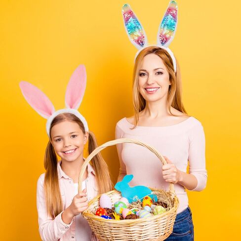 16 PCS Easter Bunny Ear Beadband Colorful Plush Rabbit Ears Hair Haoop for Easter Party Cosplay Assume Assumeory in Kuwait