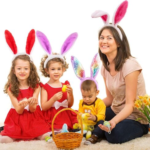 16 PCS Easter Bunny Ear Beadband Colorful Plush Rabbit Ears Hair Haoop for Easter Party Cosplay Assume Assumeory in Kuwait