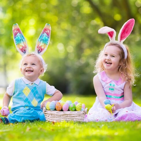 16 PCS Easter Bunny Ear Beadband Colorful Plush Rabbit Ears Hair Haoop for Easter Party Cosplay Assume Assumeory in Kuwait