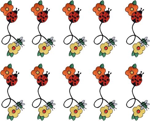 Ladybug and Bee with Daisy Flowers, Embroidered, Iron on Patch (1) in Kuwait