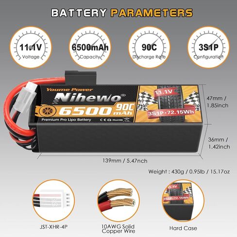 2S Lipo Battery 2Packs 7.4v RC Lipo Battery Pack 6500mAh 90C علبة صلبة مع PLUCT TX + EC5 متوافقة مع 1/8 و 1/10 RC Truck Car Car Truggy Racing Models in Saudi Arabia