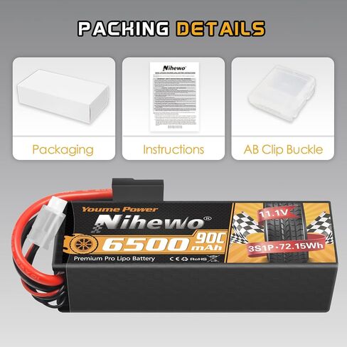 2S Lipo Battery 2Packs 7.4v RC Lipo Battery Pack 6500mAh 90C علبة صلبة مع PLUCT TX + EC5 متوافقة مع 1/8 و 1/10 RC Truck Car Car Truggy Racing Models in Saudi Arabia