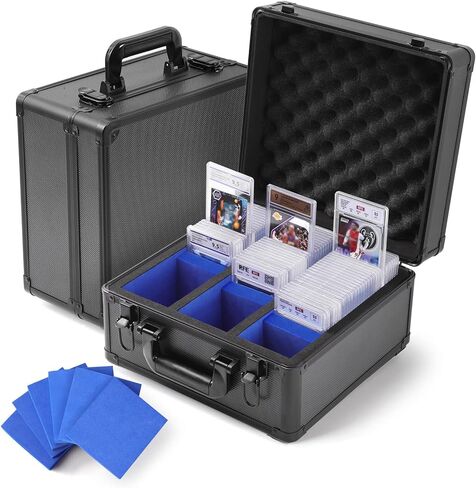 MOJOHAND (2024 New Upgrade) Graded Sports Card Storage Box, Card Storage Plus Box for Trading Card Storage Box, Graded Card Slab Carrying Case Fits PSA BGS FGS (Black&Blue-3) in Saudi Arabia