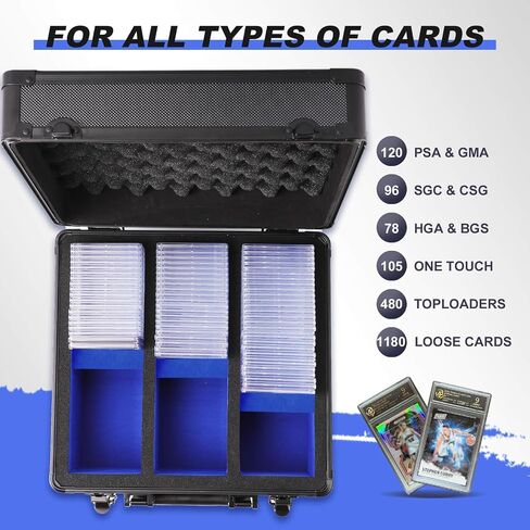 MOJOHAND (2024 New Upgrade) Graded Sports Card Storage Box, Card Storage Plus Box for Trading Card Storage Box, Graded Card Slab Carrying Case Fits PSA BGS FGS (Black&Blue-3) in Saudi Arabia