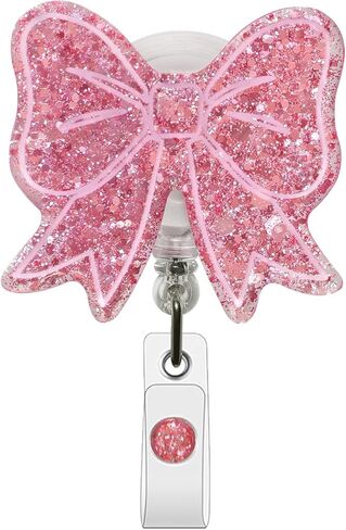 Sparkling Bow Badge Reel, with Retractable Cord and Swivel Alligator Clip, for Nurses Teachers Doctors Medical Assistants (Rose Gold) in Kuwait