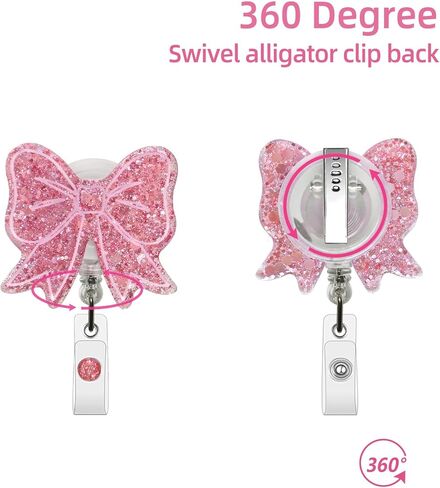 Sparkling Bow Badge Reel, with Retractable Cord and Swivel Alligator Clip, for Nurses Teachers Doctors Medical Assistants (Rose Gold) in Kuwait