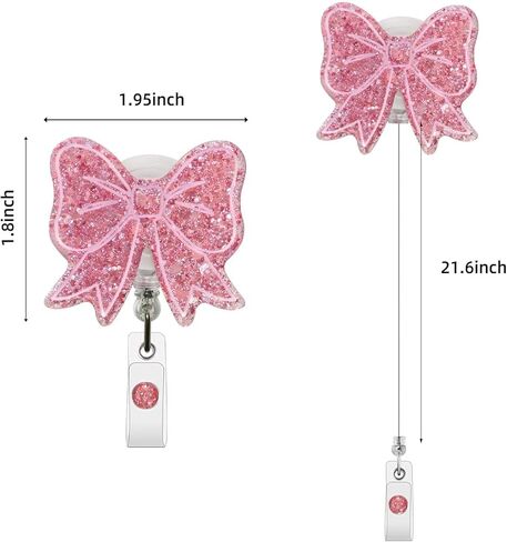 Sparkling Bow Badge Reel, with Retractable Cord and Swivel Alligator Clip, for Nurses Teachers Doctors Medical Assistants (Rose Gold) in Kuwait