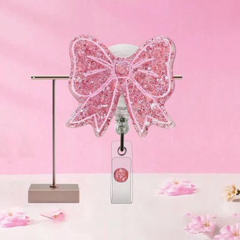 Sparkling Bow Badge Reel, with Retractable Cord and Swivel Alligator Clip, for Nurses Teachers Doctors Medical Assistants (Rose Gold) in Kuwait
