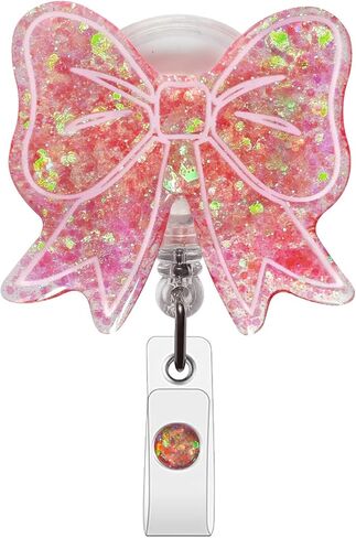 Sparkling Bow Badge Reel, with Retractable Cord and Swivel Alligator Clip, for Nurses Teachers Doctors Medical Assistants (Rose Gold) in Kuwait