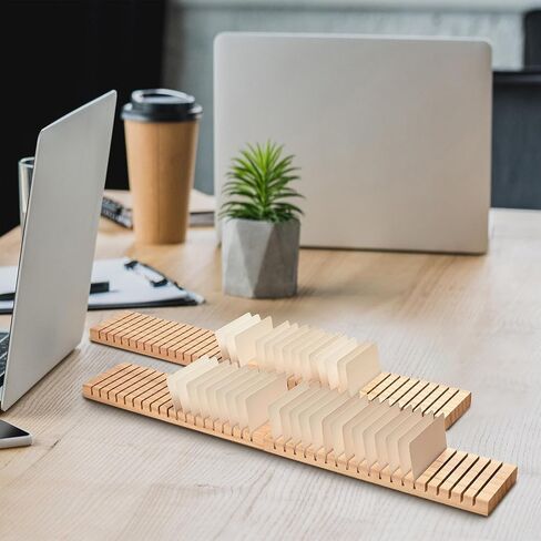 WILLOWDALE 4Pcs 12" Wooden Name Badge Holder Organizer, Counter Card Holder Stand for Name Tag ID Badge Plastic Card Holder, Detachable Business Card Holder Display Tray for Desk Office Reception in Kuwait