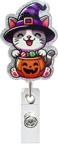 Halloween Badge Reels Retractable Skull Badge Reel Flower Nurse Badge Reel Acrylic Alligator Clip Halloween Badge Holder Retractable Clip for Nurse Teacher Student Office Name Accessories in Saudi Arabia