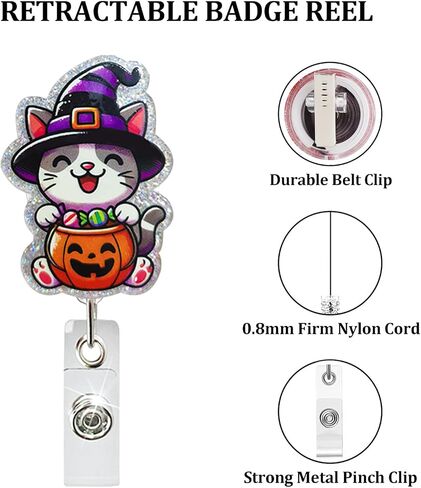 Halloween Badge Reels Retractable Skull Badge Reel Flower Nurse Badge Reel Acrylic Alligator Clip Halloween Badge Holder Retractable Clip for Nurse Teacher Student Office Name Accessories in Saudi Arabia