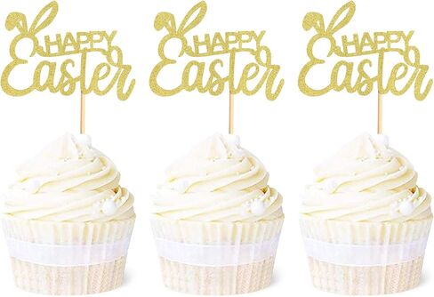 Ercadio 24 Pack Easter Bunny Ear Cupcake Toppers, Blue Glitter Rabbit Ears Cupcake Picks, Easter Day Cake Toppers for Easter Theme Spring Birthday Baby Shower Party Supplies in Kuwait