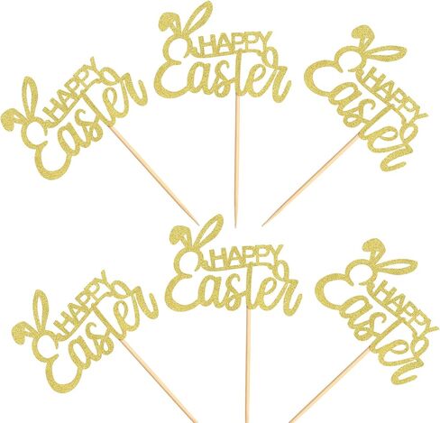 Ercadio 24 Pack Easter Bunny Ear Cupcake Toppers, Blue Glitter Rabbit Ears Cupcake Picks, Easter Day Cake Toppers for Easter Theme Spring Birthday Baby Shower Party Supplies in Kuwait