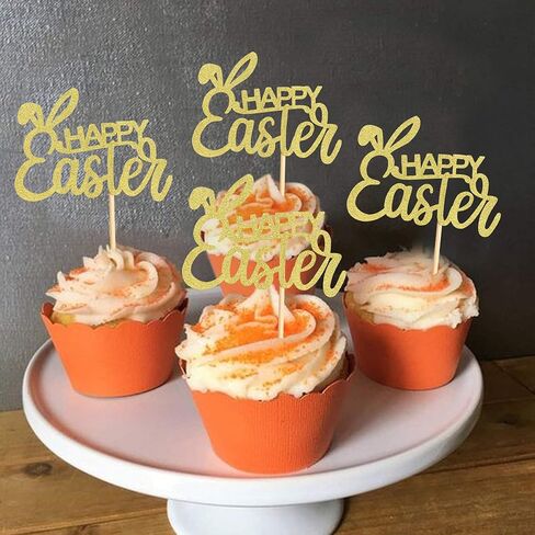 Ercadio 24 Pack Easter Bunny Ear Cupcake Toppers, Blue Glitter Rabbit Ears Cupcake Picks, Easter Day Cake Toppers for Easter Theme Spring Birthday Baby Shower Party Supplies in Kuwait