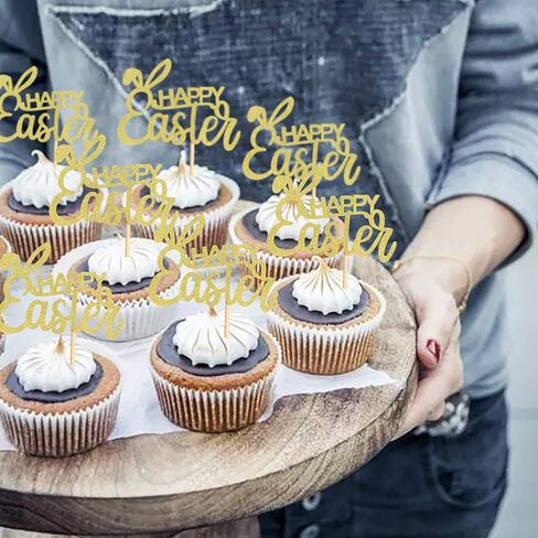 Ercadio 24 Pack Easter Bunny Ear Cupcake Toppers, Blue Glitter Rabbit Ears Cupcake Picks, Easter Day Cake Toppers for Easter Theme Spring Birthday Baby Shower Party Supplies in Kuwait