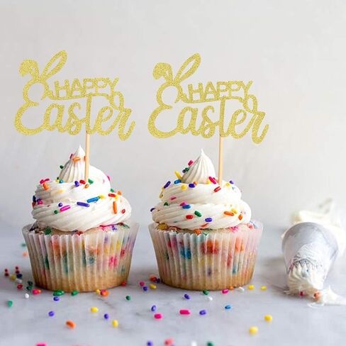 Ercadio 24 Pack Easter Bunny Ear Cupcake Toppers, Blue Glitter Rabbit Ears Cupcake Picks, Easter Day Cake Toppers for Easter Theme Spring Birthday Baby Shower Party Supplies in Kuwait