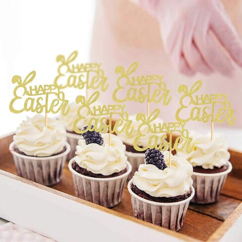 Ercadio 24 Pack Easter Bunny Ear Cupcake Toppers, Blue Glitter Rabbit Ears Cupcake Picks, Easter Day Cake Toppers for Easter Theme Spring Birthday Baby Shower Party Supplies in Kuwait