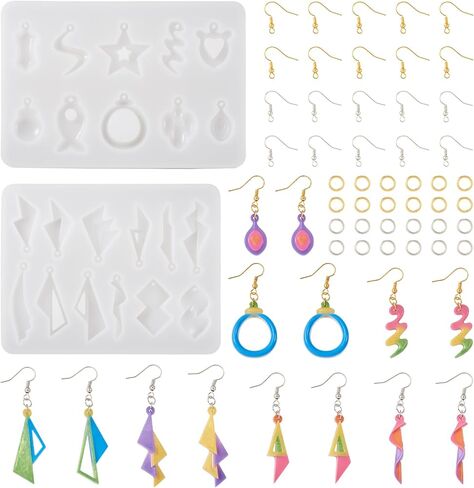 Boutigem 2Pcs Geometrical Earring Silicone Mold Fish Star Teardrop Irregular Shape Resin Casting Molds with Earring Hooks Jump Rings for Necklace Keychain Jewelry Making Craft DIY in Kuwait