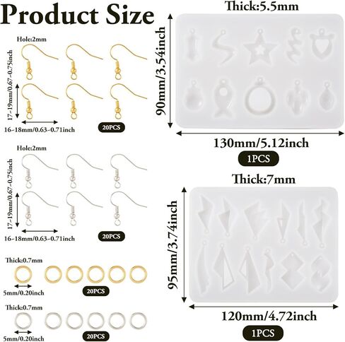 Boutigem 2Pcs Geometrical Earring Silicone Mold Fish Star Teardrop Irregular Shape Resin Casting Molds with Earring Hooks Jump Rings for Necklace Keychain Jewelry Making Craft DIY in Kuwait