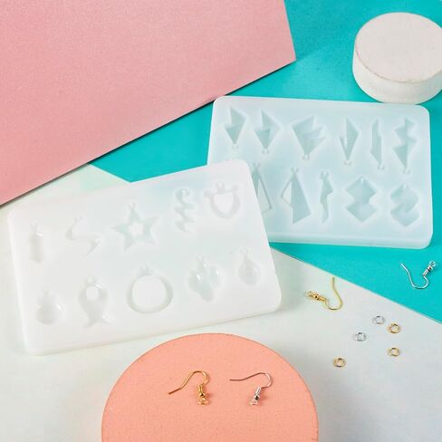 Boutigem 2Pcs Geometrical Earring Silicone Mold Fish Star Teardrop Irregular Shape Resin Casting Molds with Earring Hooks Jump Rings for Necklace Keychain Jewelry Making Craft DIY in Kuwait